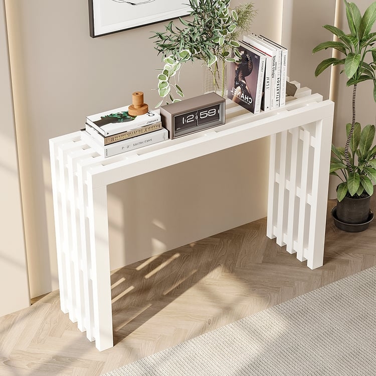 Console Table Slatted Waterfall Design Matte Narrow Profile