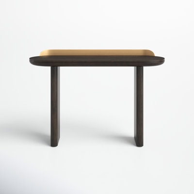 Console Table Sleek Gold Back Rail Oval Top Slab Legs Espresso Finish