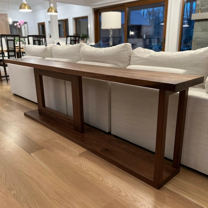 Console Table Slim Profile Open Frame Lower Shelf Dark Wood Modern