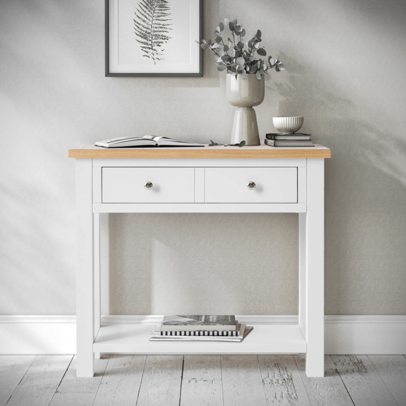 Console Table Slim Profile Two-Tone Finish Natural Wood Top