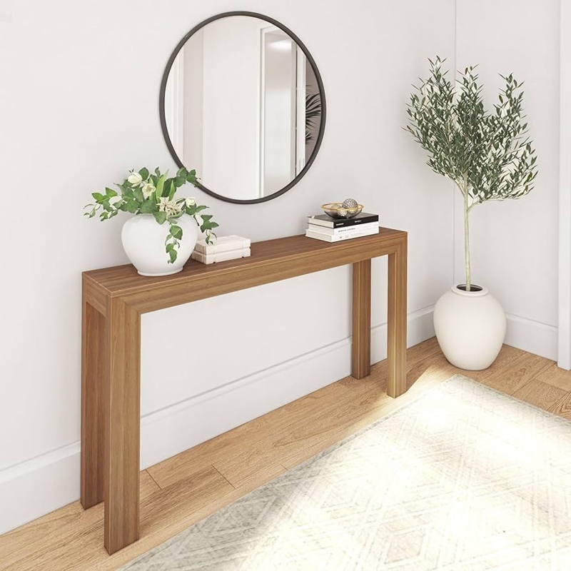 Console Table Slim Profile Wood Grain Minimalist Entryway