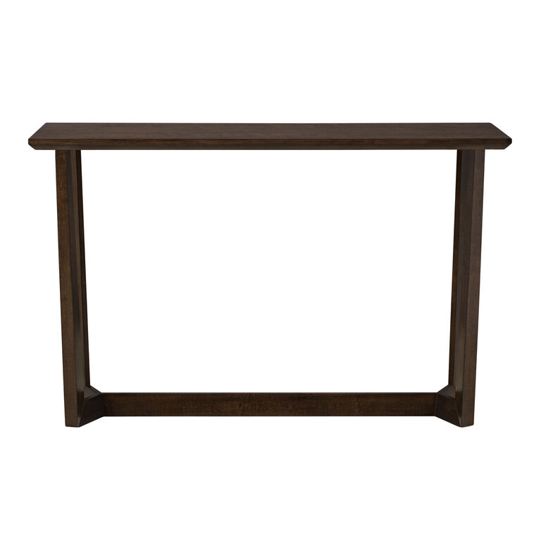 Console Table Slim Silhouette Trestle Base Dark Walnut Minimalist