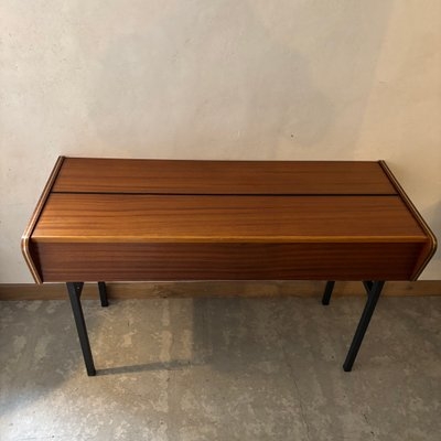 Console Table Split Top Metal Legs Boxy Mid Century Wood Console Table