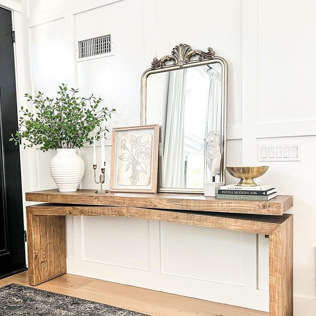 Console Table Staggered Tier Reclaimed Wood Look Two Level