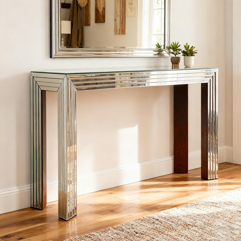 Console Table Stepped Design Tiered Mirrored Frame Art Deco