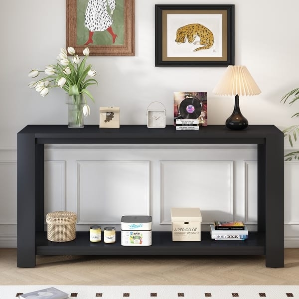 Console Table Substantial Silhouette Two-Tier Matte Black Storage