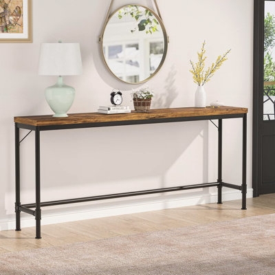 Console Table Tall Industrial Pipe Frame Wood Top Rustic Modern Style