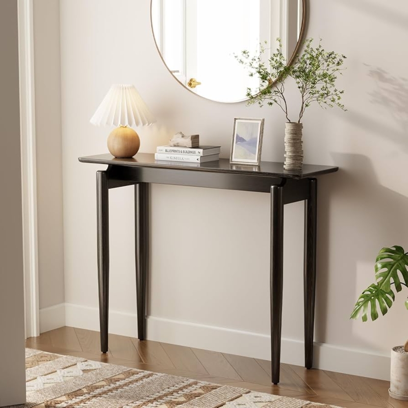 Console Table Tapered Legs Slim Profile Minimalist Matte Black