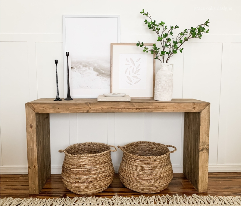Console Table, Thick Frame Waterfall Edge, Rustic Wood, Open Bottom