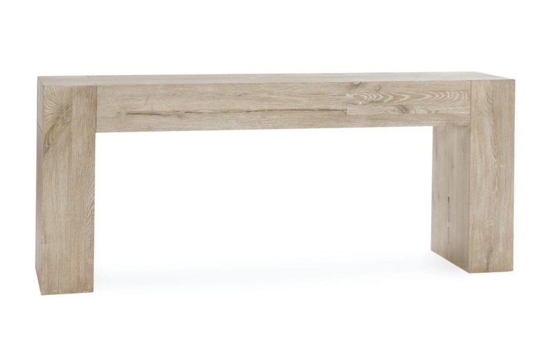Console Table Thick Profile Block Legs Reclaimed Look Light Beige Wood
