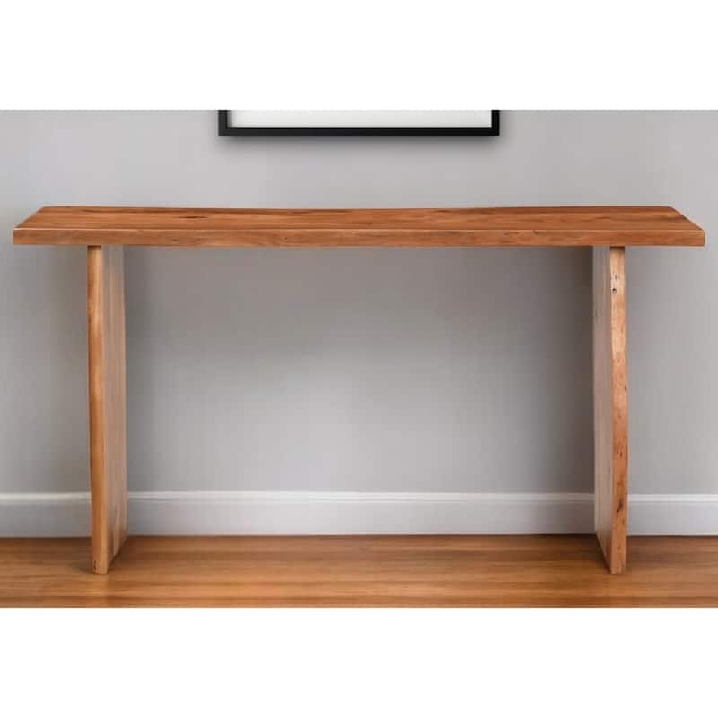 Console Table Thick Tabletop Slab Legs Warm Chestnut Tone Rustic