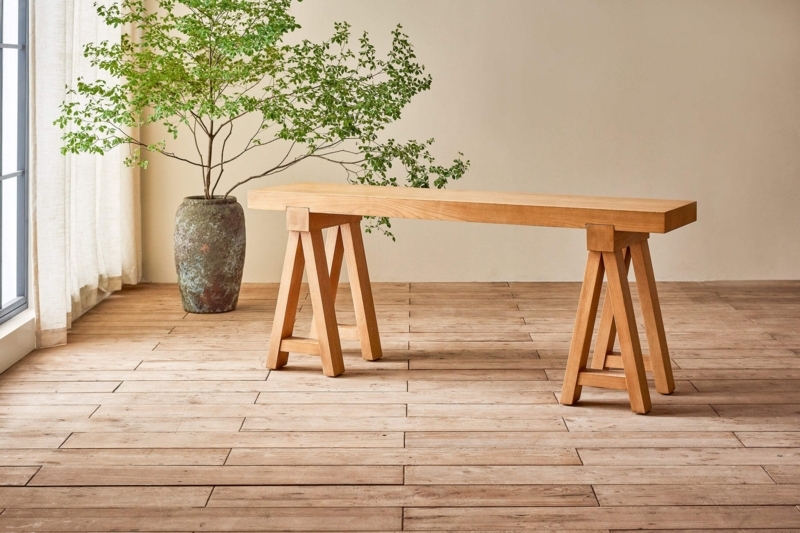 Console Table Thick Tabletop Trestle Base Natural Oak A-Frame Legs