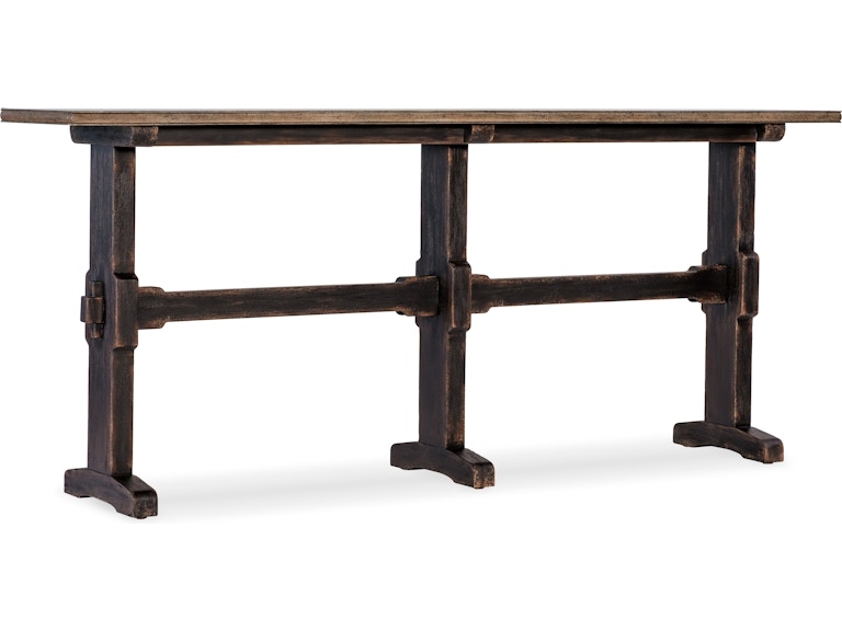 Console Table Three Leg Support Trestle Base Distressed Dark Wood