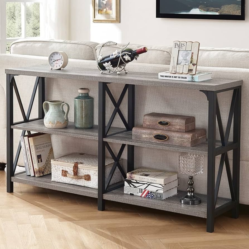 Console Table Three Tier Open Shelf Industrial Metal Frame