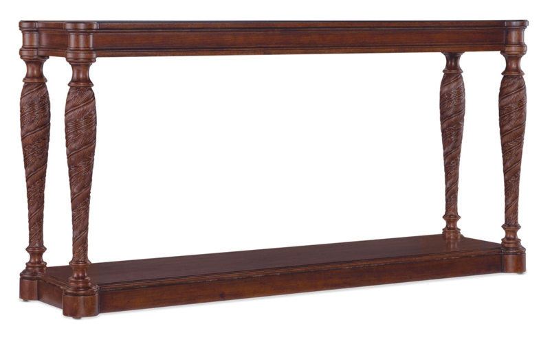 Console Table Traditional Dark Brown Spiral Carved Legs Lower Shelf