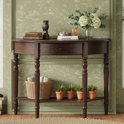 Console Table Traditional Demilune Turned Legs Dark Espresso