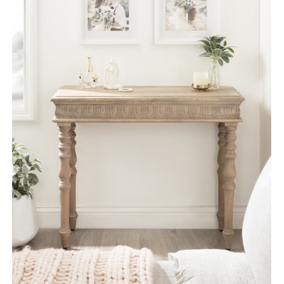 Console Table Traditional Light Wood with Carved Apron Detail
