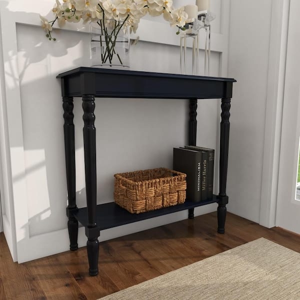 Console Table Traditional Matte Black Turned Legs Lower Shelf Entryway