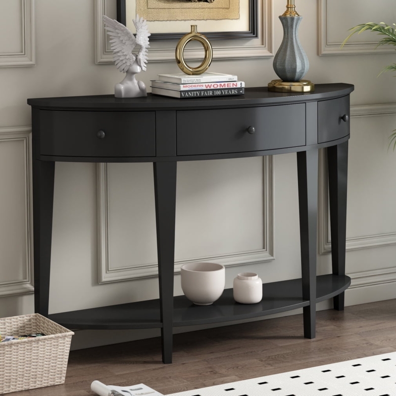 Console Table Transitional Three Drawers Storage Shelf Tapered Legs