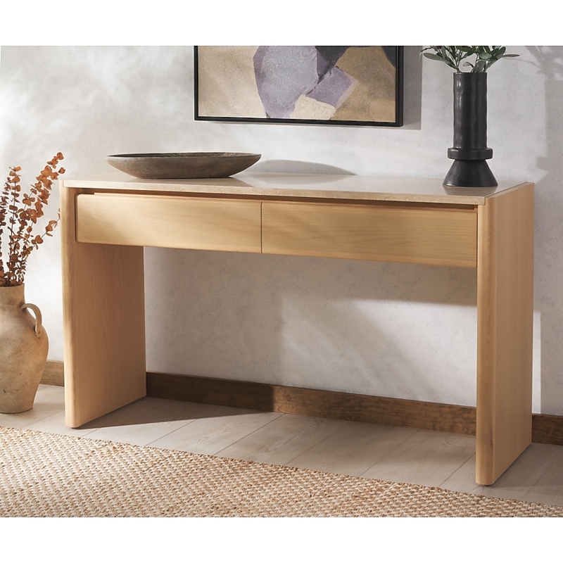 Console Table Travertine Top Integrated Drawers Travertine Top Console