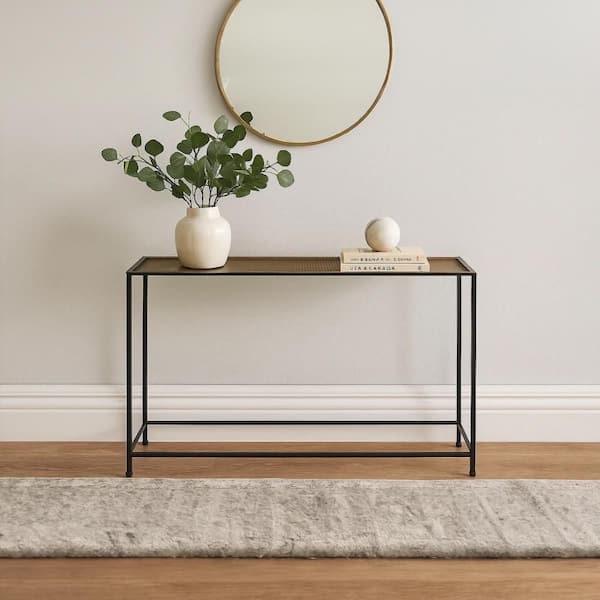 Console Table Tray Top Two Tone Bronze Black Slim Industrial Frame