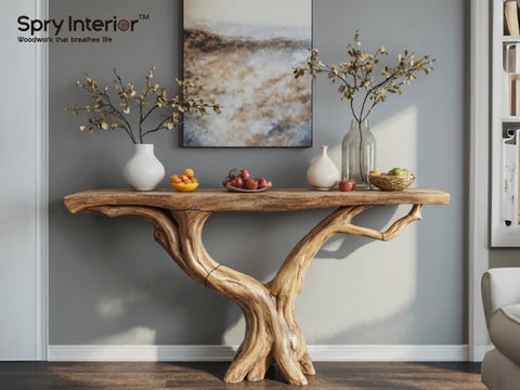 Console Table Tree Root Base Live Edge Top Sculptural Design Organic
