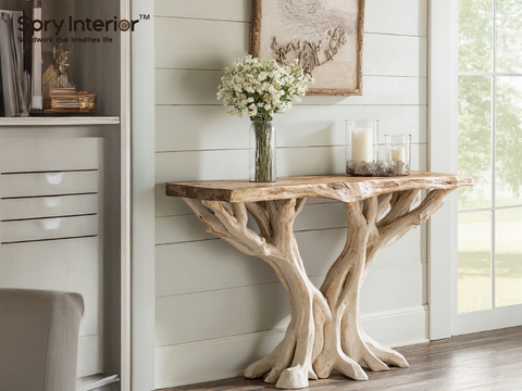 Console Table Tree Root Base Whitewashed Live Edge Top Organic