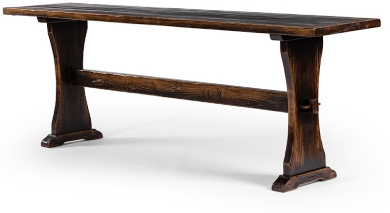 Console Table Trestle Base Distressed Dark Wood Industrial