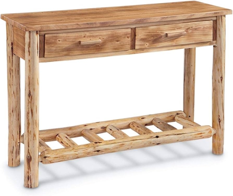 Console Table Two Drawer Storage Slatted Log Shelf Natural