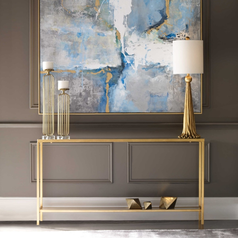 Console Table Two Tier Design Glass Top Slender Legs Elegant Foyer Ideas