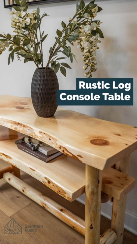 Console Table Two Tier Live Edge Log Legs Natural Wood