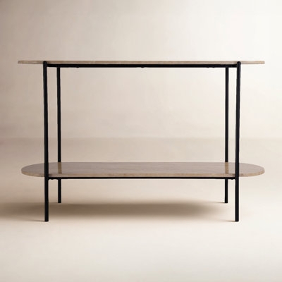 Console Table Two Tier Oval Shelves Stone Iron Hallway Foyer Furniture