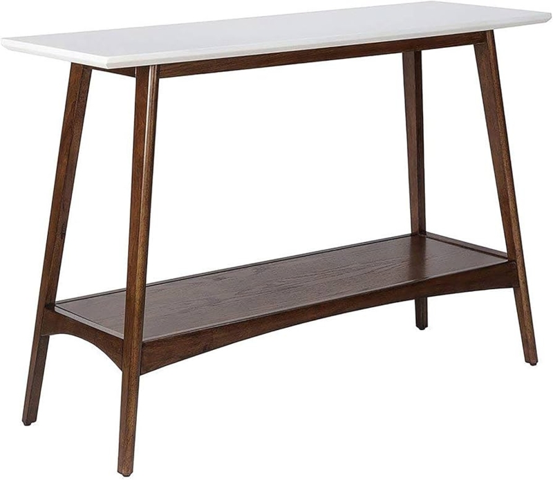 Console Table Two Tone Finish Off White Pecan Tapered Legs Mid Century