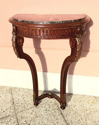 Console Table Vintage Stone Top Neoclassical Carved Legs Demilune