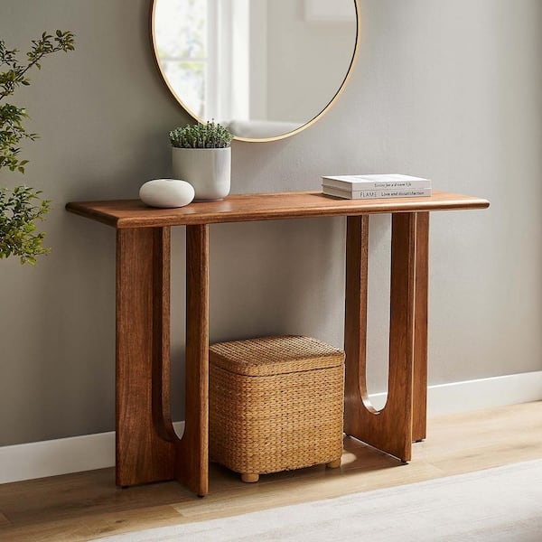 Console Table Walnut Finish with Cutout U-Shaped Legs