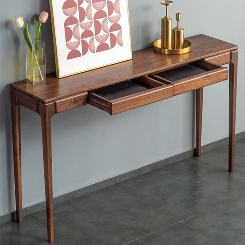 Console Table Walnut Handleless Drawers Mid-Century Modern Slim