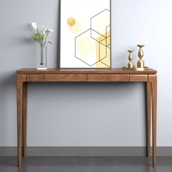 Console Table Warm Honey Slender Profile Tapered Legs Mid-Century