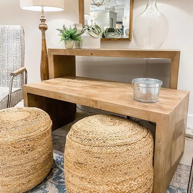 Console Table Waterfall Edge Bridge Silhouette Thick Frame Chunky Wood