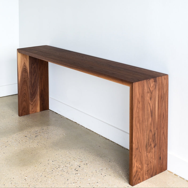 Console Table Waterfall Edge Seamless Miter Dark Brown Minimalist