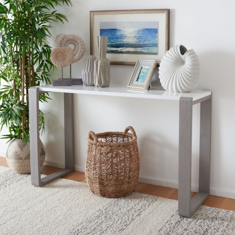 Console Table White Lacquer Top U Shaped Legs Modern Console