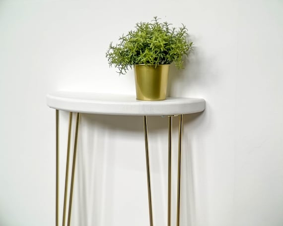 Console Table White Top Gold Metal Hairpin Legs Half Moon