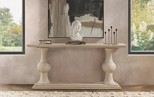 Console Table Whitewashed Baluster Pedestals Extra Long