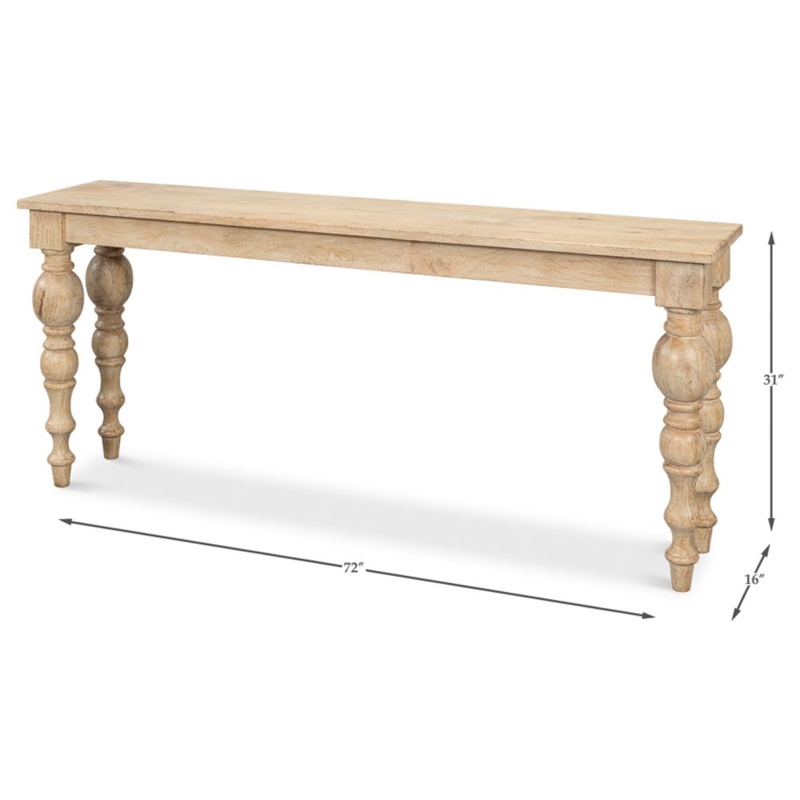 Console Table Whitewashed Turned Legs Extra Long French Country