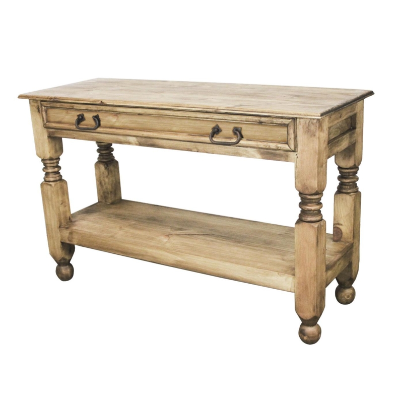 Console Table with Ball Feet Single Drawer Distressed Wood