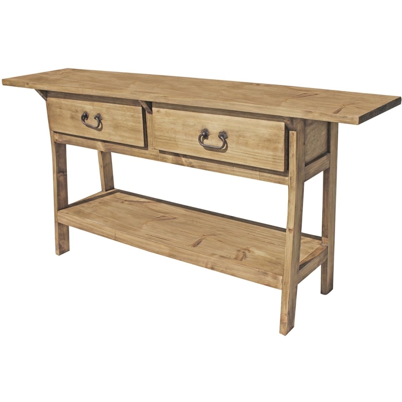 Console Table with Drop Handles Overhanging Top Rustic Wood