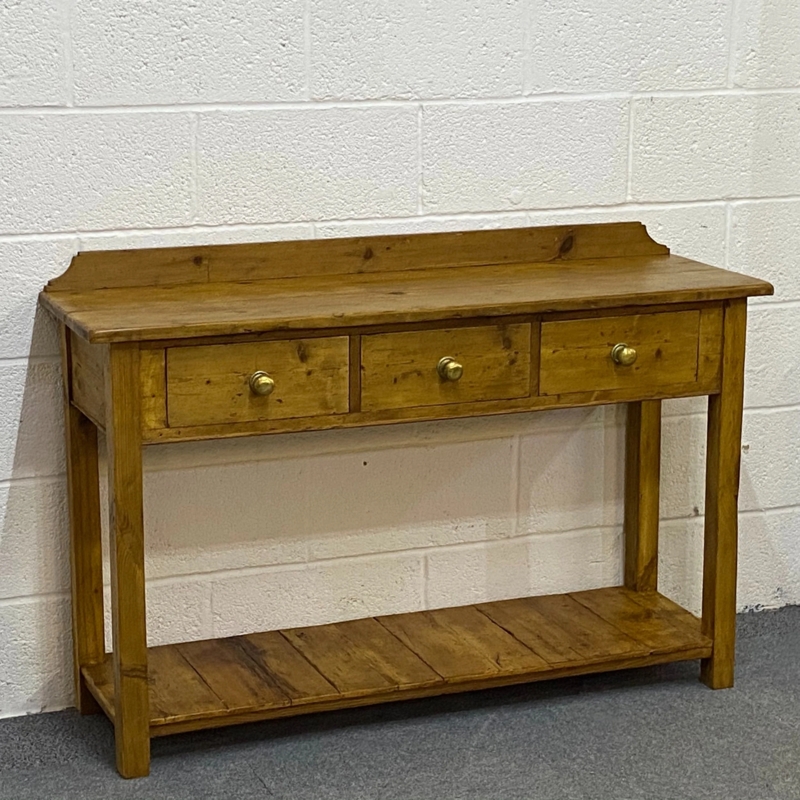 Console Table with Gallery Rail Honey Tone 3 Drawers