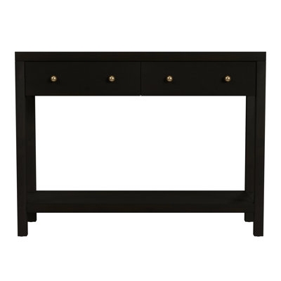 Console Table with Gold Knobs, Two Drawers, Black Finish, Transitional