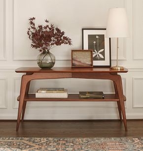 Console Table with Lower Shelf Wood Toned Tapered Legs