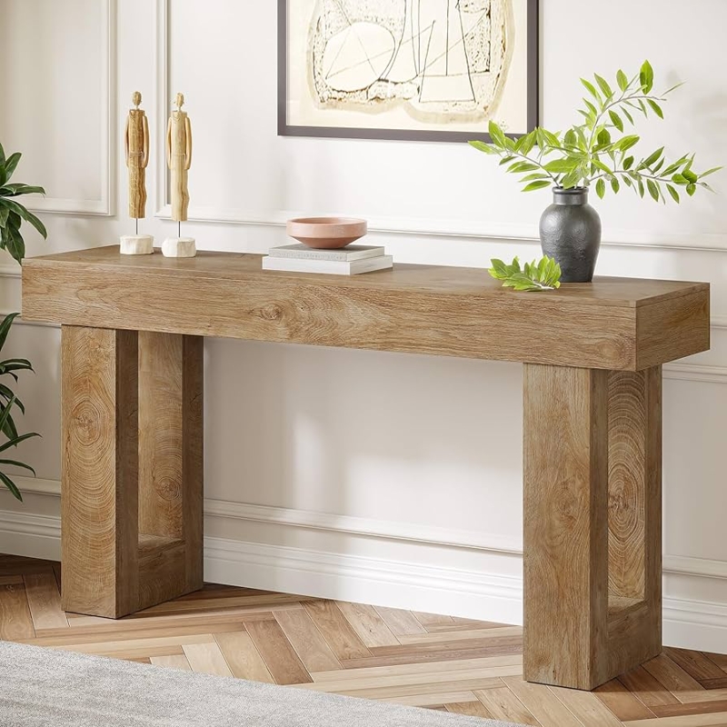 Console Table with Open Pedestal Base and Chunky Wood Silhouette