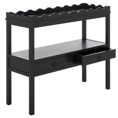 Console Table with Scalloped Top, Tray Top, Black Finish, Transitional